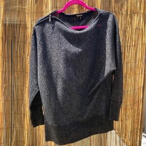 Vinage Zipper Collar Black Metallic Sweater